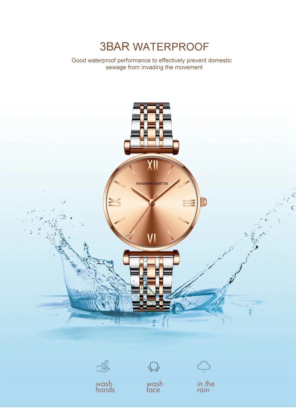 women's Timeless rose gold quartz wristwatch - stainless steel water-resistant minimalist round dial