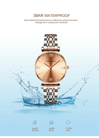 women's Timeless rose gold quartz wristwatch - stainless steel water-resistant minimalist round dial