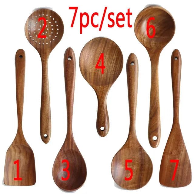 Eco-Friendly Cooking Spoons Non-Stick Safe 2026 – Organic Teak Wooden Kitchen Utensil Kit