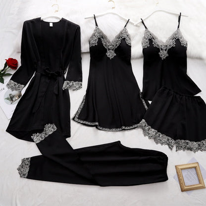 Silk Pajamas Set for Women, Adjustable Straps, Elegant Lace Design, Soft and Comfortable Sleepwear, Breathable Satin Fabric-1