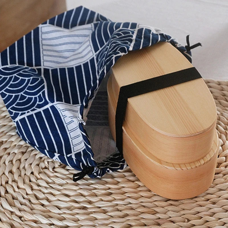 Japanese Wooden Style Bento Box Double-Layer Lunch Container for Workers & Students