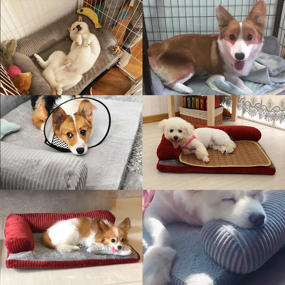 Dog Bed Coral Fleece L Shaped Sofa Bed Fall 2025 Water-Resistant Bolster Cushion Machine Washable Cozy Support