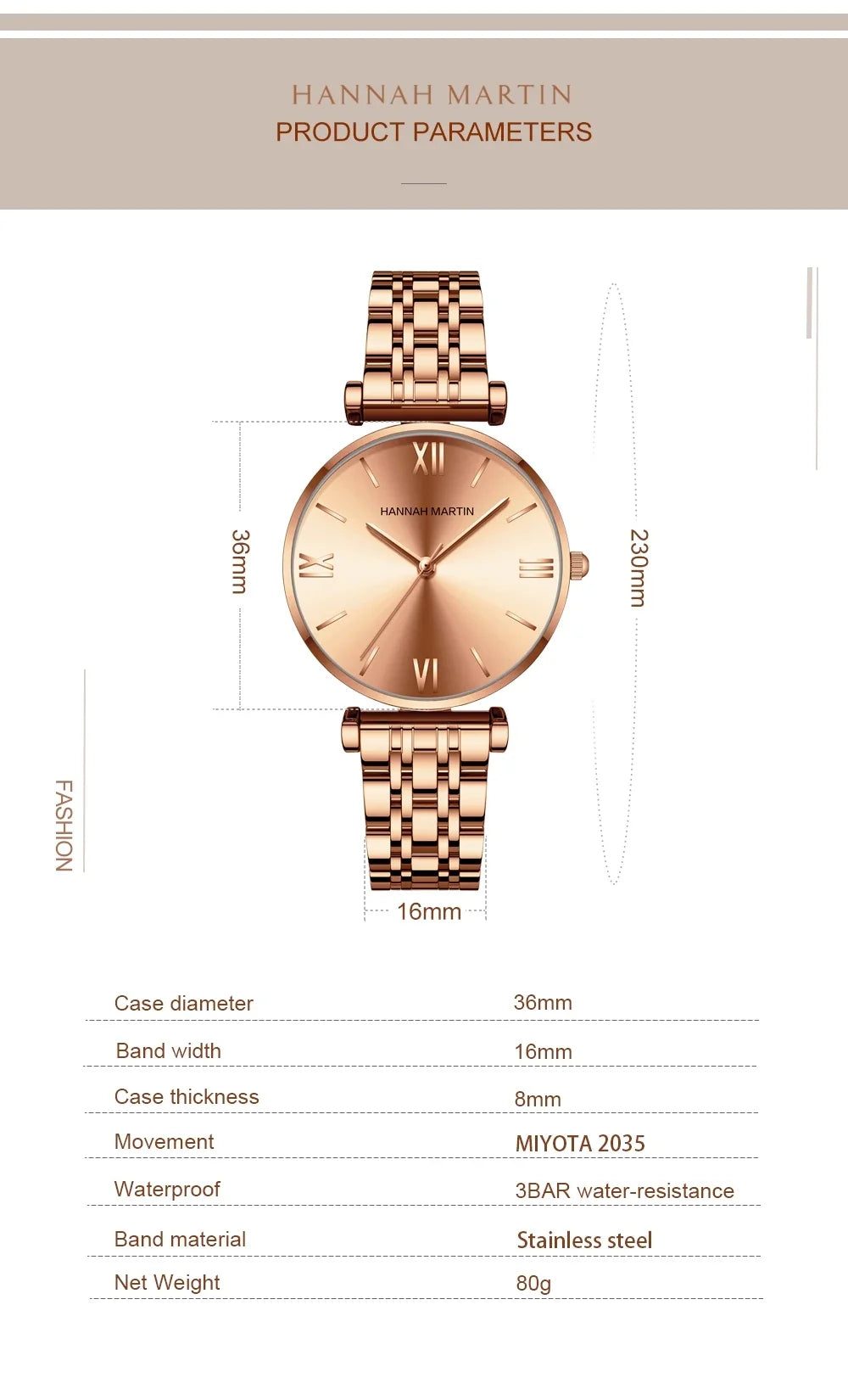women's Timeless rose gold quartz wristwatch - stainless steel water-resistant minimalist round dial