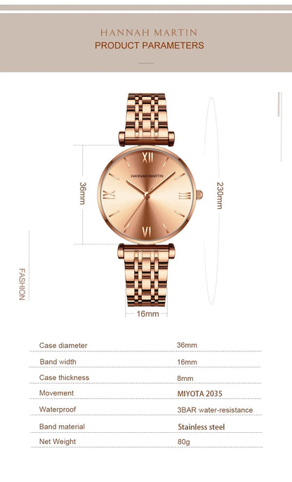 women's Timeless rose gold quartz wristwatch - stainless steel water-resistant minimalist round dial