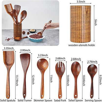 Eco-Friendly Cooking Spoons Non-Stick Safe 2026 – Organic Teak Wooden Kitchen Utensil Kit