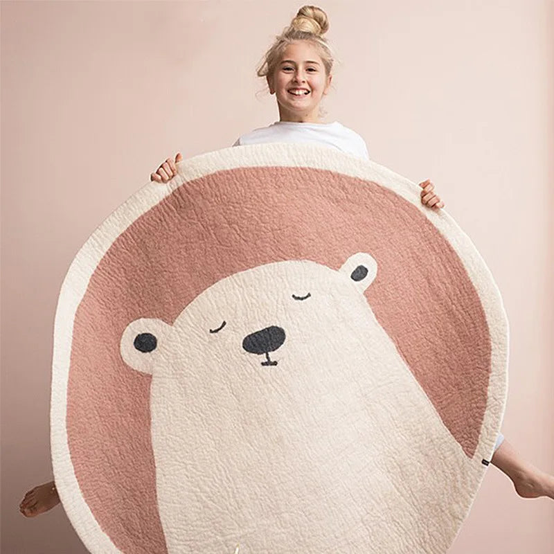 Kids Play Mat Thickened Round Cartoon Owl Panda Scandinavian Rug Back To School 2025 Cushioned Crawling Mat