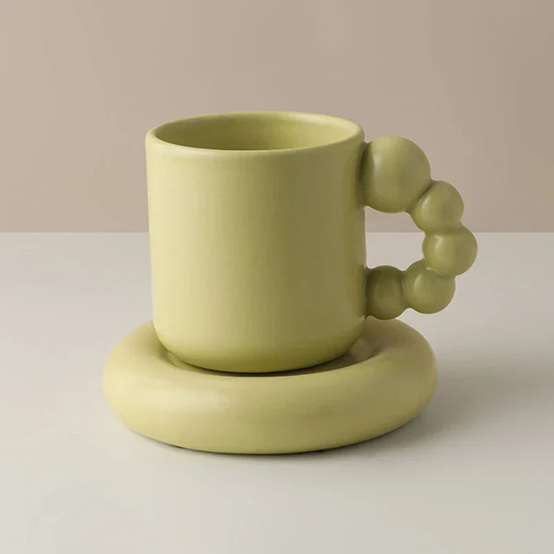 Ceramic Coffee Mug Lavender Porcelain Cup With Tray Scandinavian Handmade Household Decor Fall 2025 Gift