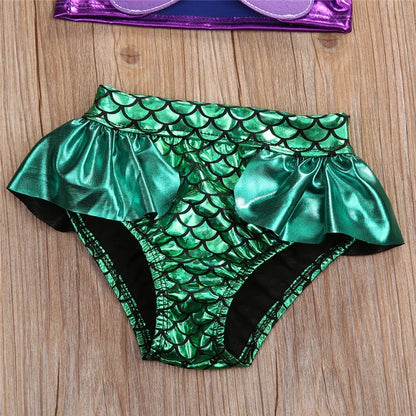 Light girls mermaid bikini set - lace-up 3D bow top, triangle briefs, elastic headband, polyester, summer swimwear