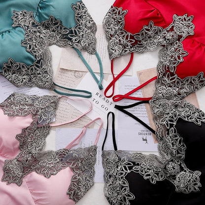 Silk Pajamas Set for Women, Adjustable Straps, Elegant Lace Design, Soft and Comfortable Sleepwear, Breathable Satin Fabric-5