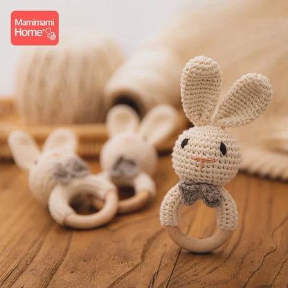 Crochet Wooden Baby Teether Rattle Toy, BPA-Free Infant Teething Toy for Newborns, Safe and Engaging Multi-Functional Design