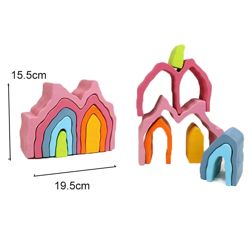 Rainbow Wooden Blocks Montessori Stacking Toys Wood Building Blocks Back to School 2025 Educational STEM Gift