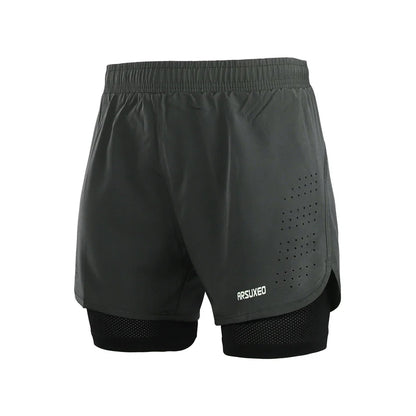 men's Stretchy 2-in-1 running shorts - longer liner, polyester blend, for jogging and gym