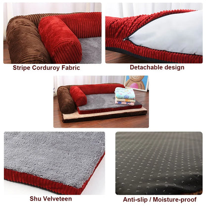 Dog Bed Coral Fleece L Shaped Sofa Bed Fall 2025 Water-Resistant Bolster Cushion Machine Washable Cozy Support