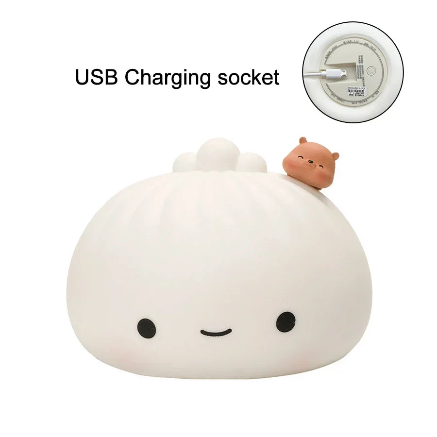Night Light Battery-Powered LED Bun Dumpling Cartoon Bedside Lamp Fall 2025 Kids Bedroom Plush Sleep Gift