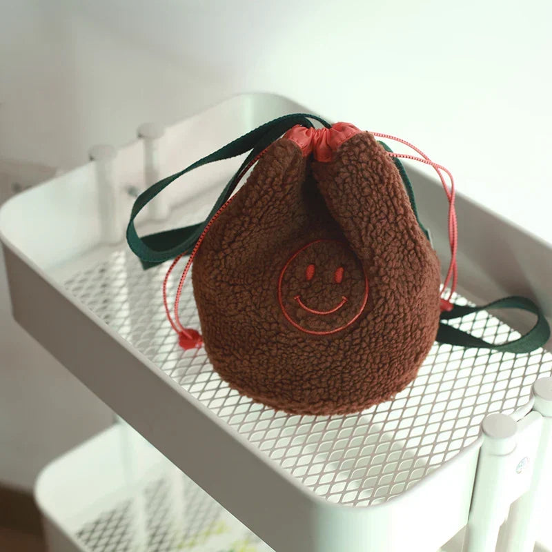 Shoulder Kids Bag Polar Fleece Drawstring Organizer Korean Hanging Storage Pouch Back to School Fall 2025 Space Saving