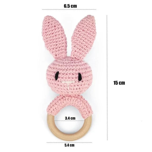 Bear Crochet Teether Rattle Ring Newborn Sensory Toys