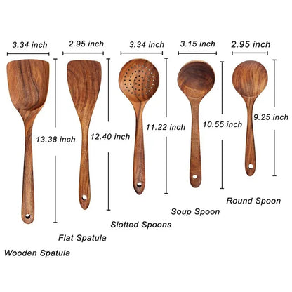 Eco-Friendly Cooking Spoons Non-Stick Safe 2026 – Organic Teak Wooden Kitchen Utensil Kit