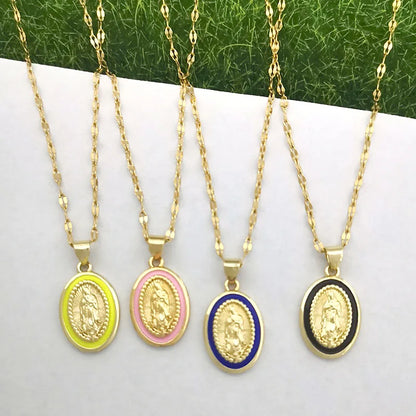 women's Timeless Virgin Mary pendant necklace - 18K gold-plated stainless steel link chain, for everyday wear
