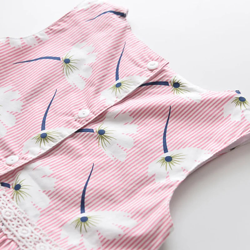 Floral Butterfly Print, Knee-Length, Sleeveless, Sash Waist, Casual Wear – Light and Flattering Girls' Dress