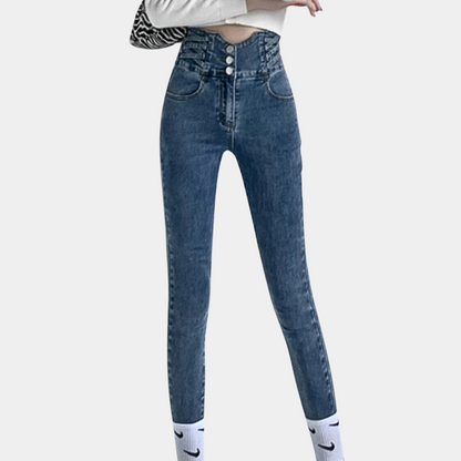 Hochtaillierte, figurbetonte Damenjeans – klassisch, robust, für den Alltag 1