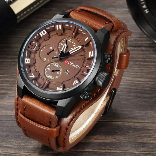 Hochwertige Herren Chronograph Uhr – elegantes Lederarmband, Quarz, für jeden Anlass 0
