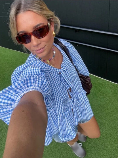 Striped Puff Sleeve Women's Top - Elegant Casual Blouse for Women, Comfortable Fit and Versatile Design-6
