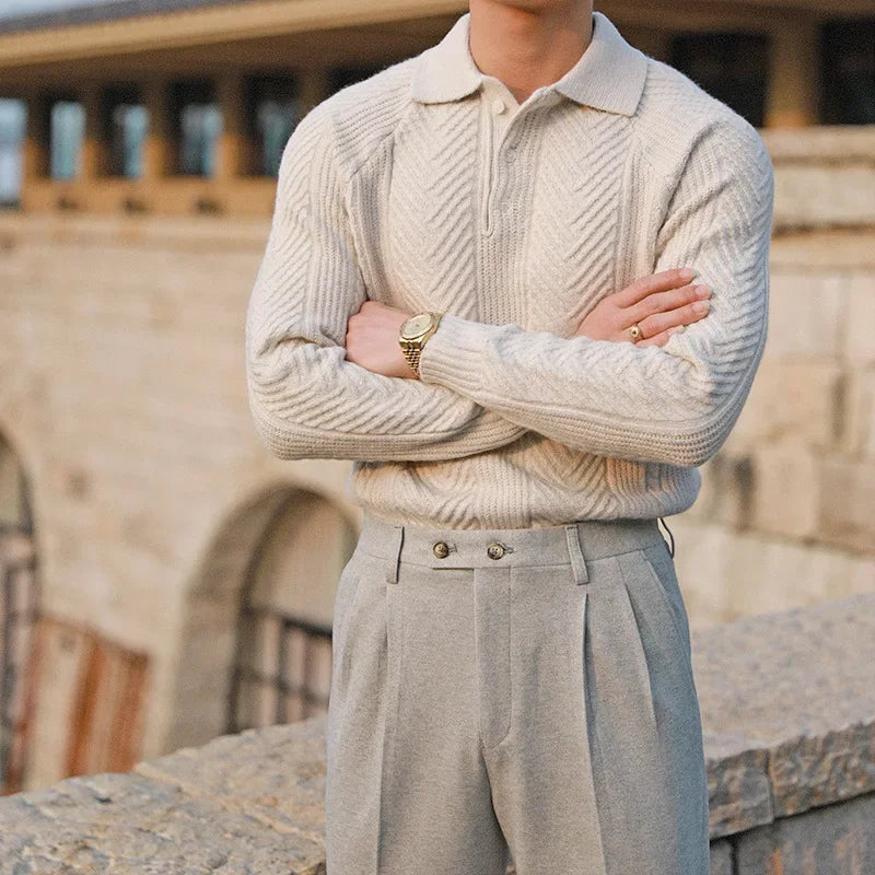 Refined Warm Men's Polo Sweater - Relaxed Cut, Knit, Winter