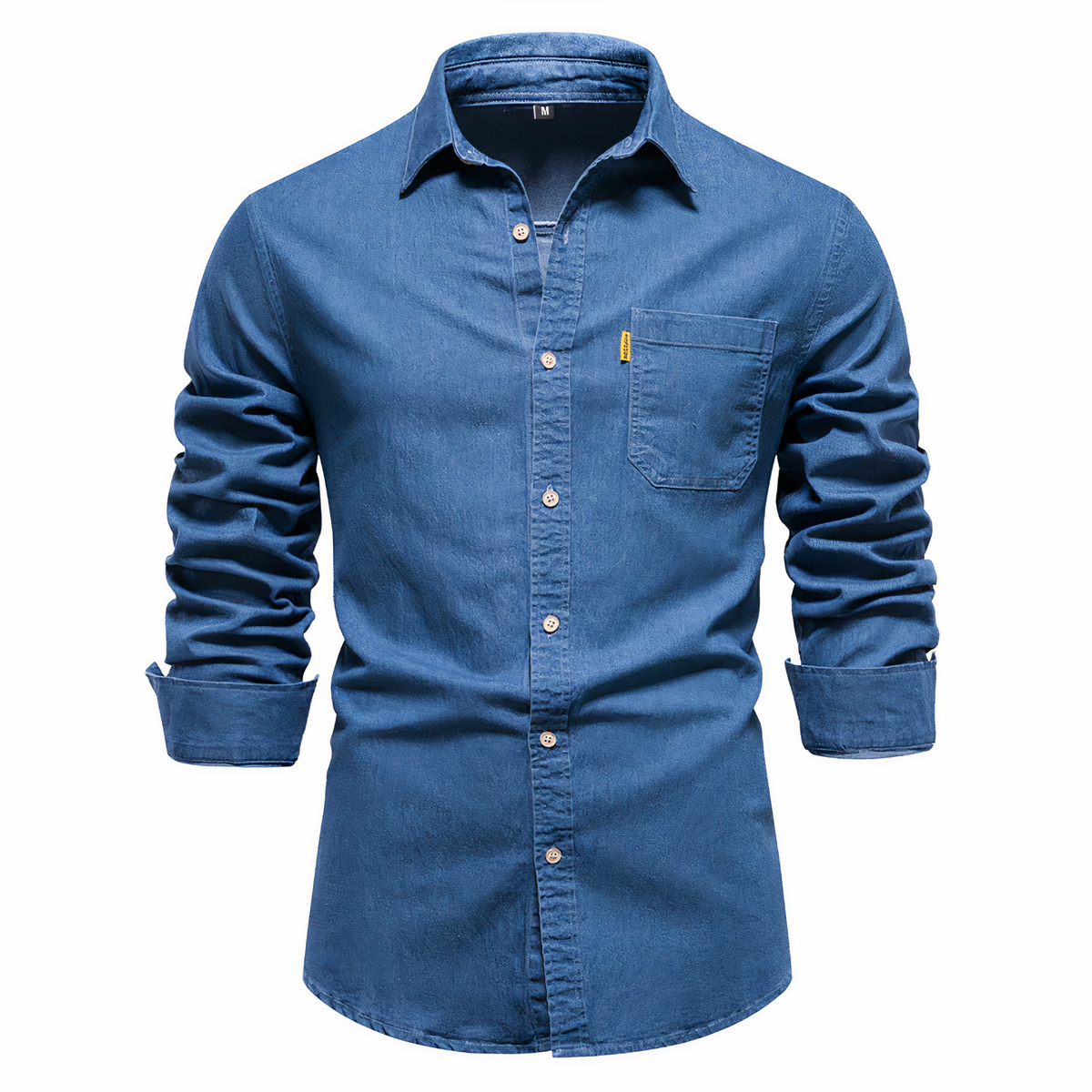 Men's Tailored Fit Denim Shirt in Luxurious Cotton, Long Sleeves, Versatile for Casual and Formal Wear-2