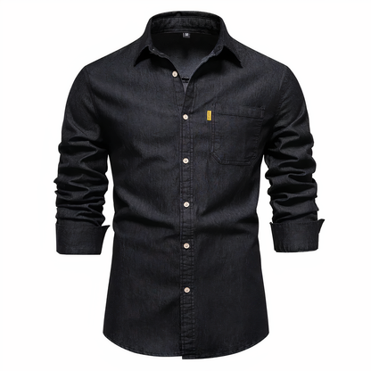 Men's Tailored Fit Denim Shirt in Luxurious Cotton, Long Sleeves, Versatile for Casual and Formal Wear-1