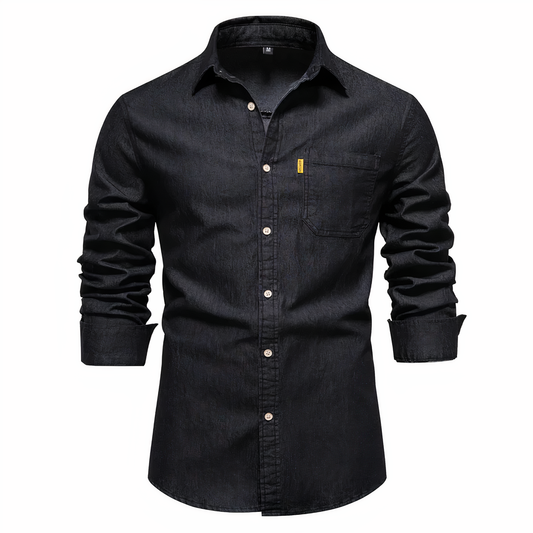 Men's Tailored Fit Denim Shirt in Luxurious Cotton, Long Sleeves, Versatile for Casual and Formal Wear-1