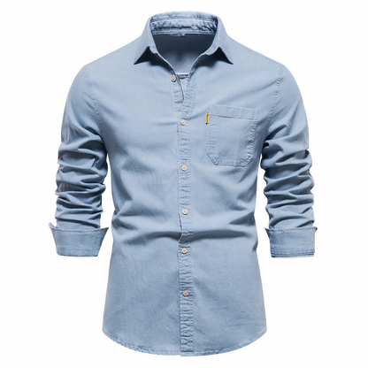 Variant image for Men's Tailored Fit Denim Shirt in Luxurious Cotton, Long Sleeves, Versatile for Casual and Formal Wear-16
