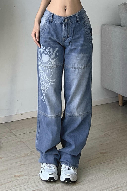 Women's Baggy Low Rise Jeans, Y2K Vintage Denim with Comfortable Fit, Casual Style, Multiple Washes Available-1