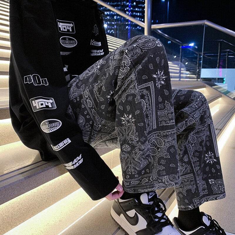 Black Bandana Jeans with Unique Prints for Stylish Urban Wear, Comfortable Fit, High-Quality Denim-5