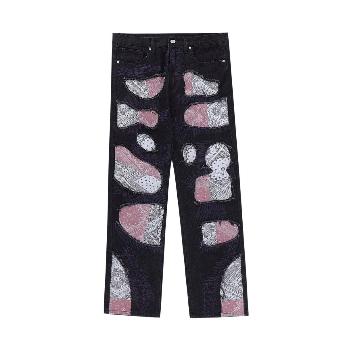 Unique Bandana Patchwork Jeans for Men and Women, Various Fits in Classic Blue Denim and Bold Black Wash-1