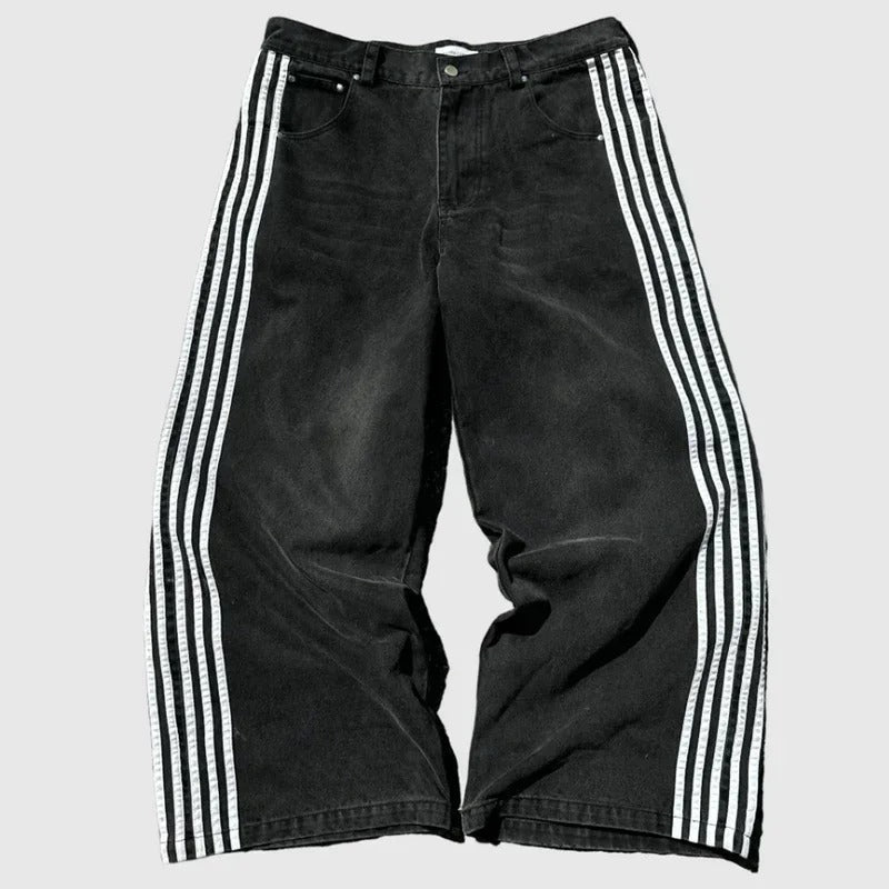 Wide Leg Jeans with Embroidered Cross Design, Unisex Y2K Style, Comfortable Baggy Fit, Sizes S to 3XL-1
