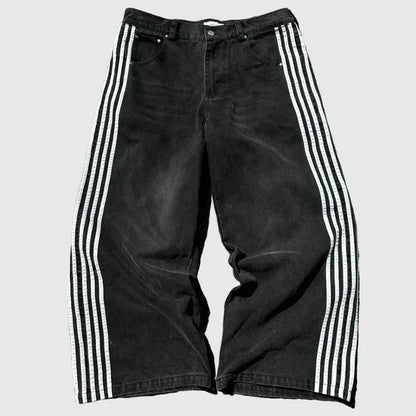 Wide Leg Jeans with Embroidered Cross Design, Unisex Y2K Style, Comfortable Baggy Fit, Sizes S to 3XL-1