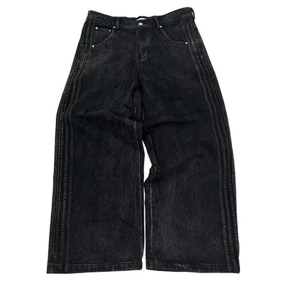 Variant image for Wide Leg Jeans with Embroidered Cross Design, Unisex Y2K Style, Comfortable Baggy Fit, Sizes S to 3XL-6