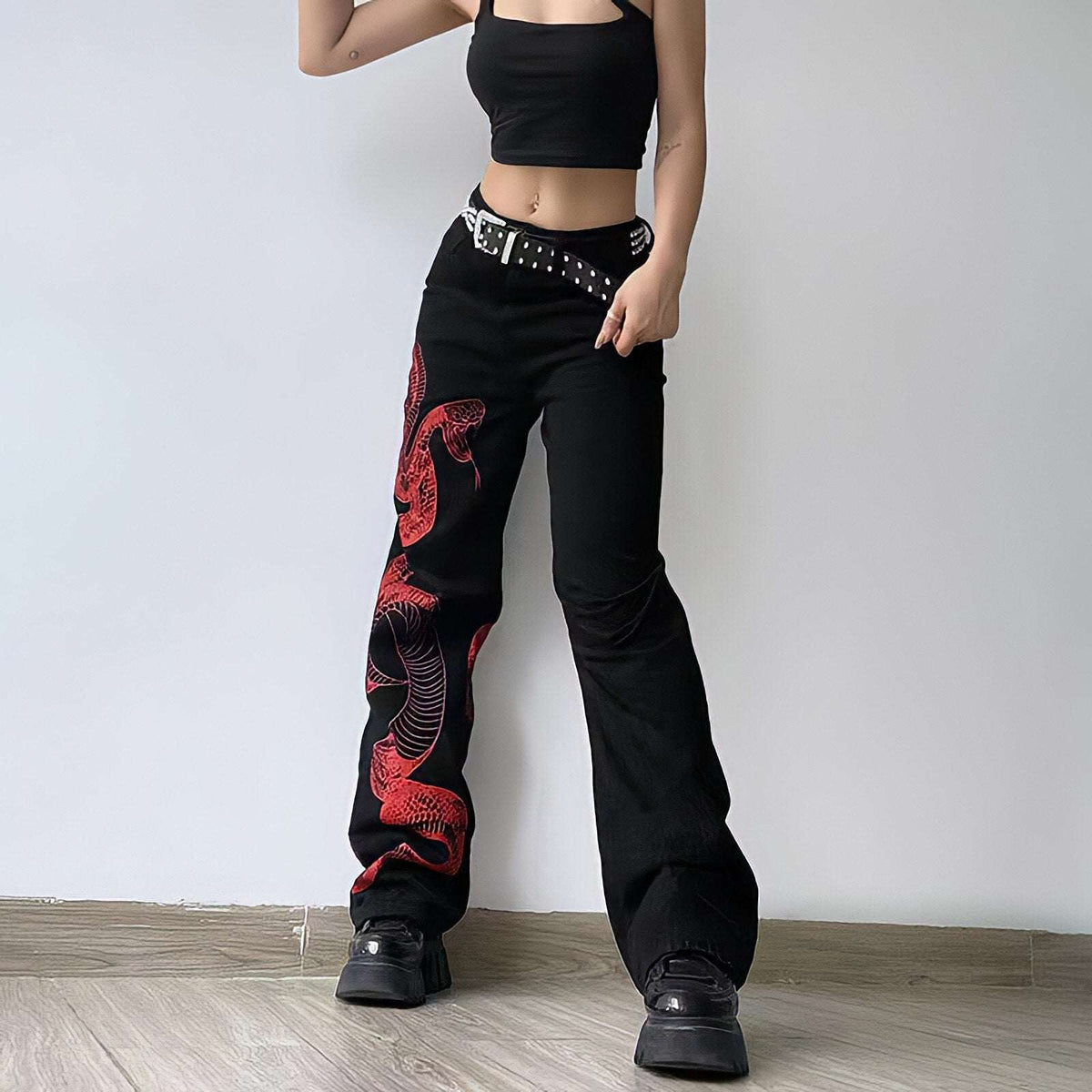 Dragon Embroidered Stretch Denim Jeans with Gold Brushstroke and Kanji Calligraphy Design-4