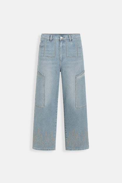 Flame Print Jeans for Men and Women, Stylish Denim with Bold Flame Designs, Available in Various Fits and Colors-2