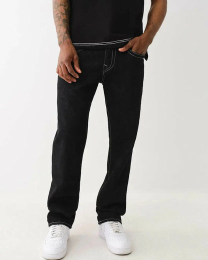 Black Y2K Jeans with White Stitching, Comfortable Fit, Regular Length, Versatile Style, 100% Cotton-5