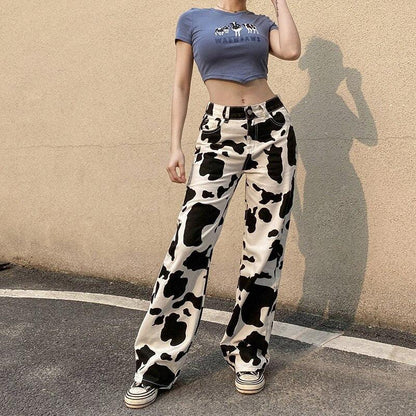 Unique Cow Print Denim Jeans for Women, Comfortable High-Quality Casual Fit, Available in Skinny, Relaxed, and Straight Leg Styles-3