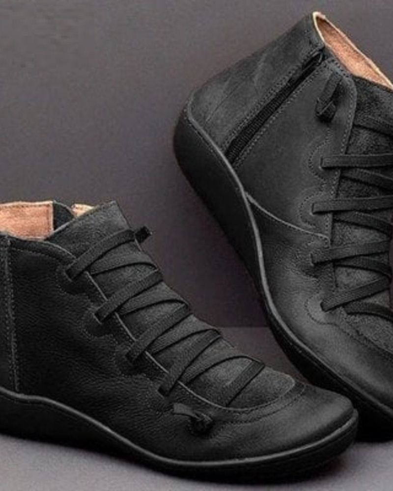 Supportive Timeless Leather Ankle Boots - Lace Up, Casual