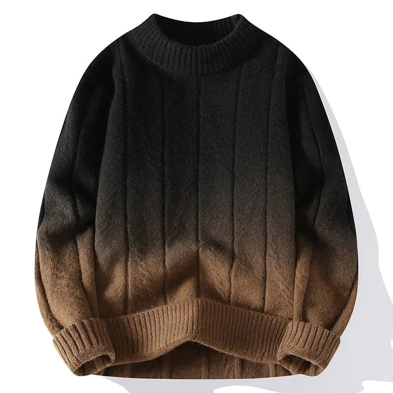 Plush Timeless Men's Gradient Knit Sweater - Crewneck Wool