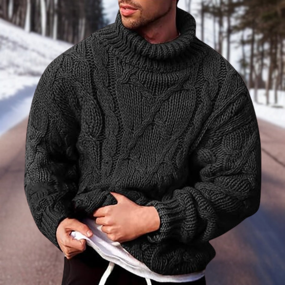 Men's Warm Cable Knit Sweater - Oversized Turtleneck Winter