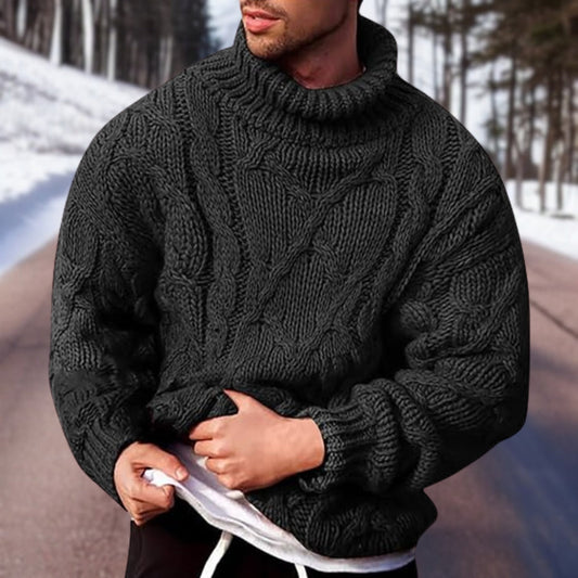 Men's Warm Cable Knit Sweater - Oversized Turtleneck Winter