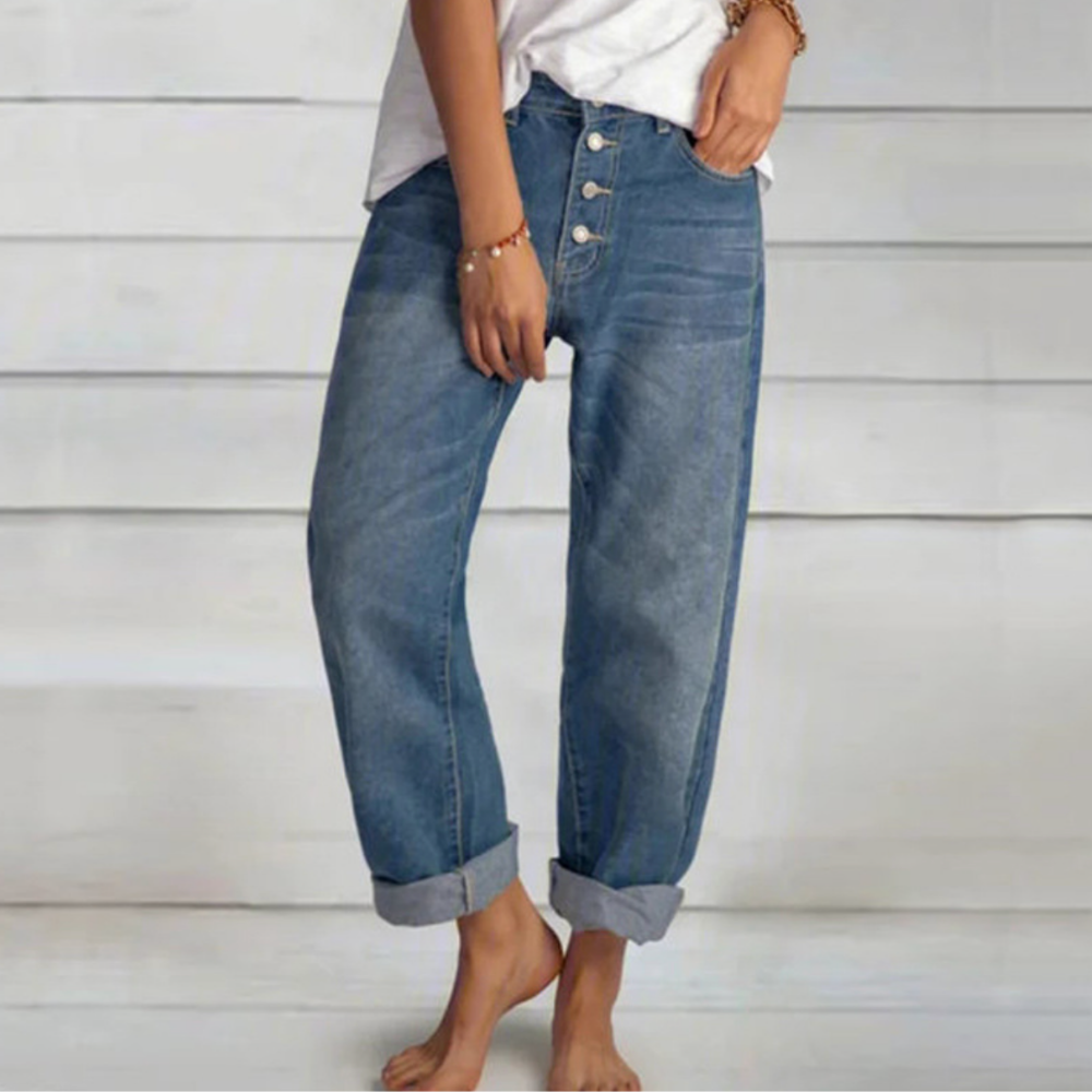 Stylish Women's Denim Pants with Unique Design and Comfortable Fit in Classic Blue, Available in Sizes S-3XL-1