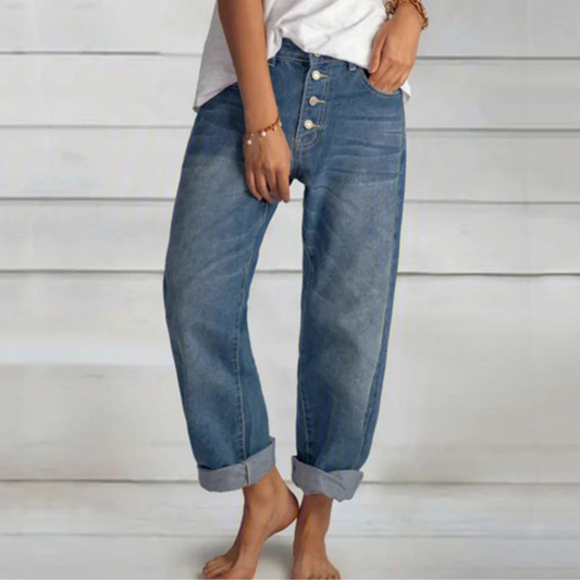 Stylish Women's Denim Pants with Unique Design and Comfortable Fit in Classic Blue, Available in Sizes S-3XL-1