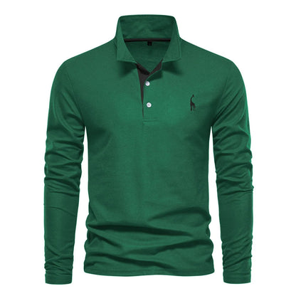 Plush Timeless Mens Long Sleeve Polo - Collared Cotton Casual
