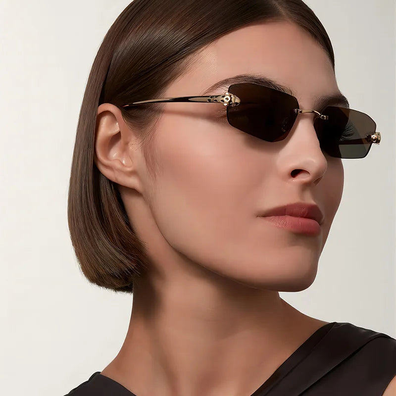 Leichte Damen Sonnenbrille – rahmenloses polygonales Design, Kunststoff, für den Sommer 2