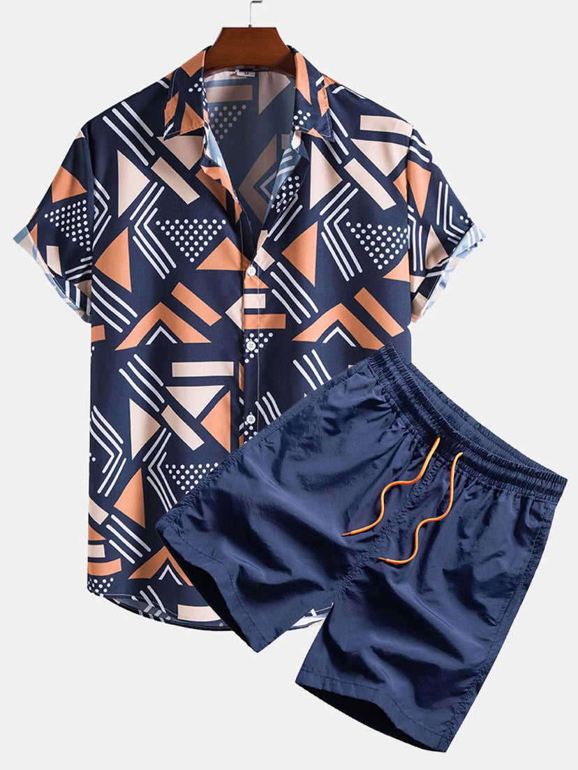 Leichtes Herren Freizeit Set – Kurzarm Hemd mit bequemen Shorts, Digitaldruck, für den Alltag 1